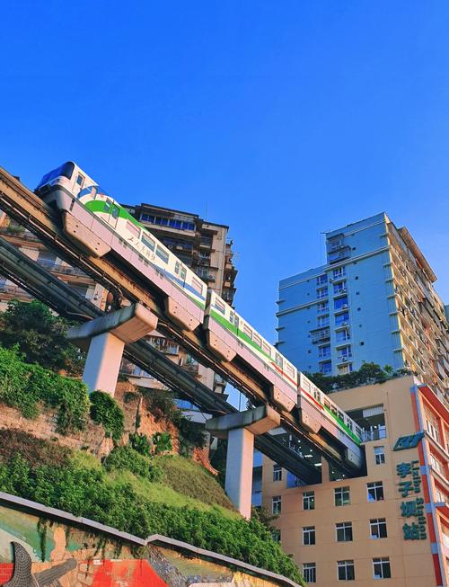 重庆李子坝对面拍摄的地方地铁