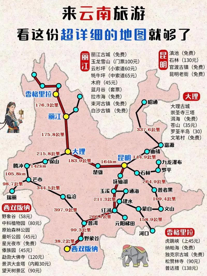 云南旅行地图,云南旅游景点分布地图【值得收藏】