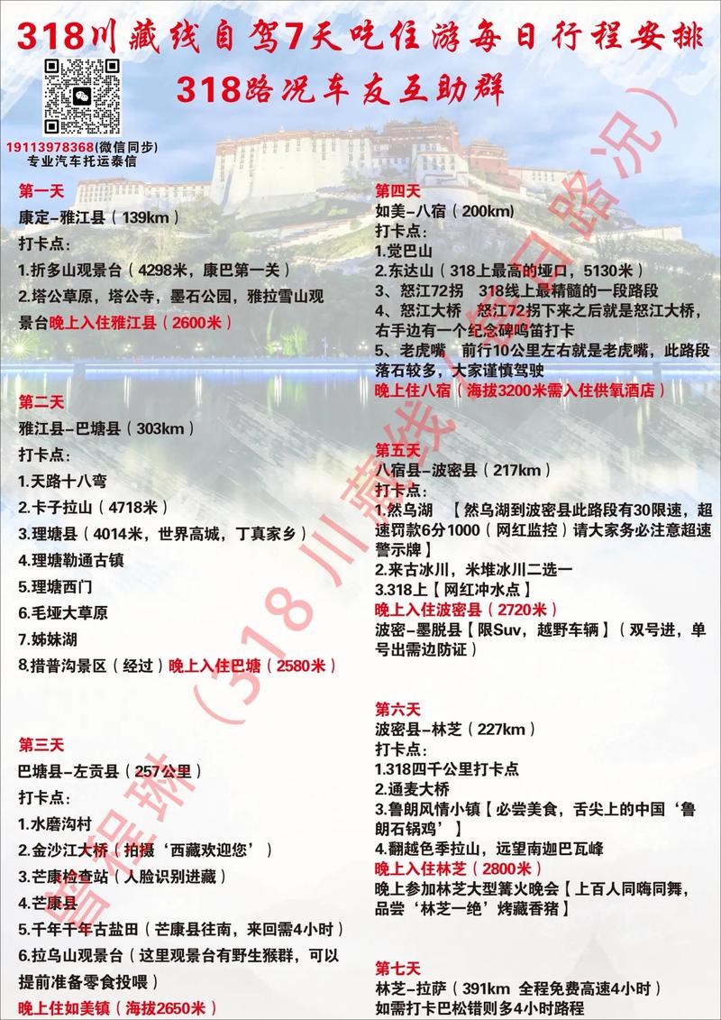 g318川藏线每天住宿地点